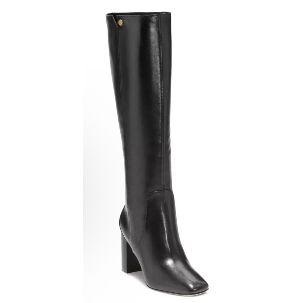 COLE HAAN CHRYSTIE women leather block heel knee-high boots COLOR BLACK SIZE 5.5